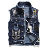 Men's Jackets New Mens Punk Motorcycle Casual Denim Embroidery Jacket Clothing Men's Street Hip Hop Retro Denim Vest Jacket