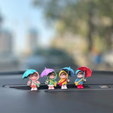 4PCS Cute Umbrella Couple Car Interior Decoration Action Figures Auto Rearview Mirror Dashboard Ornaments For Car Accessories