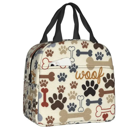 Cute Animal Pet Dog Paw Pattern Lunch Bag Thermal Cooler Insulated Lunch Box for Student School Work Picnic Food Tote Bags