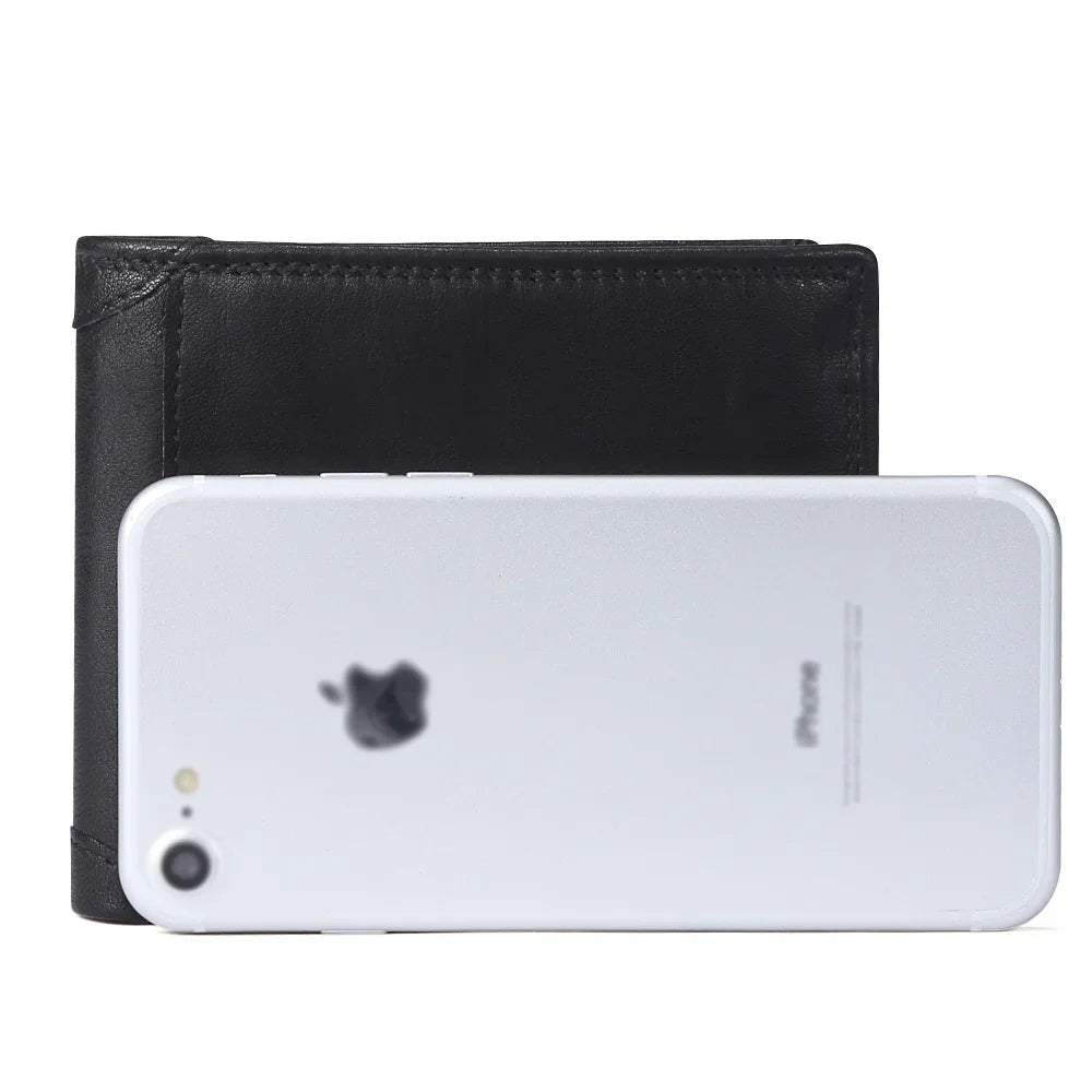 RFID Wallet Antitheft Scanning Leather s Hasp Leisure Men's Slim Mini Case Credit Card Trifold Purse