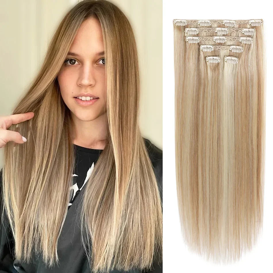 BHF Clip in Hair Extensions Human Hair Straight Remy Hair Natural Black Light Brown Honey Ombre Hair Extensions With Clips 70g