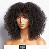 Short Curly Afro Wigs With Bangs For Black Women Human Hair Afro Kinky Curly Wig Highlight Glueless Full Machine Wig 250 Density