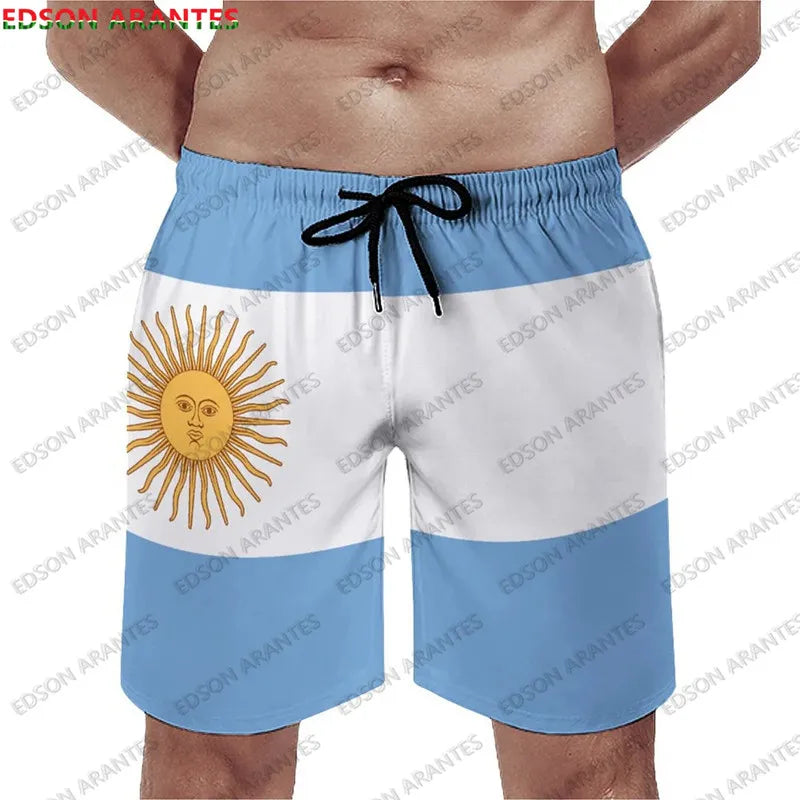 Custom New Argentina Sport Men Short DIY Number Argentine Flag Print Athletic Shorts for Beach Gym Running Street Casual Workout