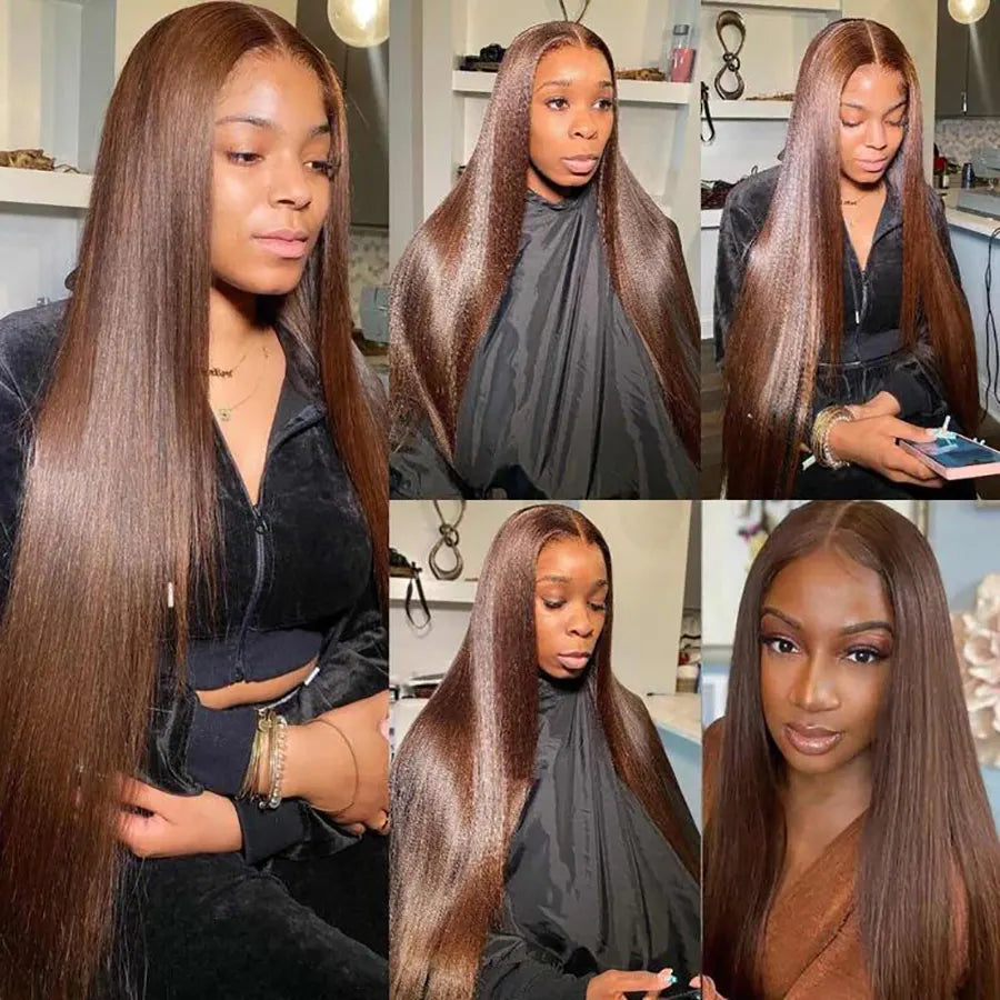 Glueless Chocolate Brown Straight 13x6 HD Lace Front Human Hair Wigs For Women Pre Plucked 360 Full Lace Frontal Wigs Human Hair