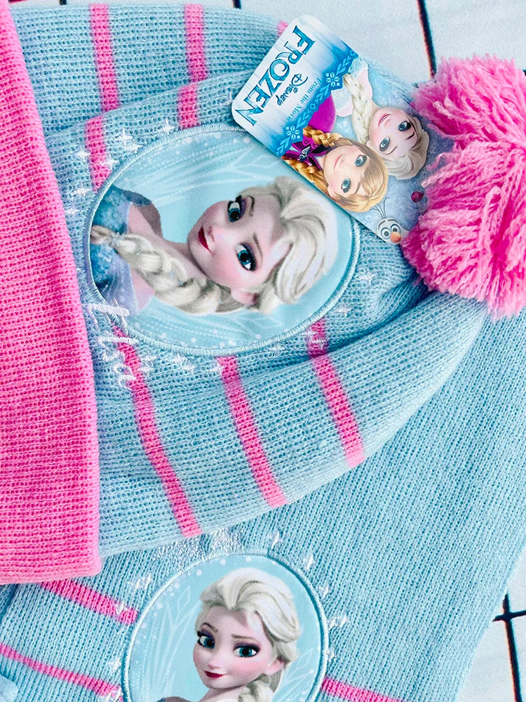 Disney New Autumn and Winter Cute Children Ice and snow Elsa Cartoon Scarf Hat glove three-piece Warm Boy Girl Child hat