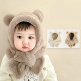 Winter Baby Hat Scarf One-Piece Faux Fur Infant Bonnet Cute Bear Warmer Neck Ears Kids Cap for Girls Boys Accessories