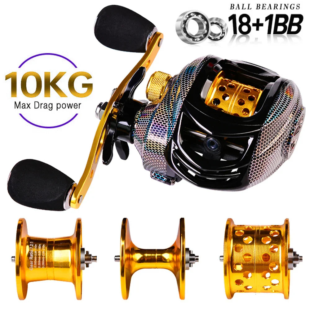 Baitcasting Reel 18+1BB Casting Reel Smooth Metal 7.2:1 Gear Ratio Fishing Reel with Standard or Deep or Shallow Spool for Bass