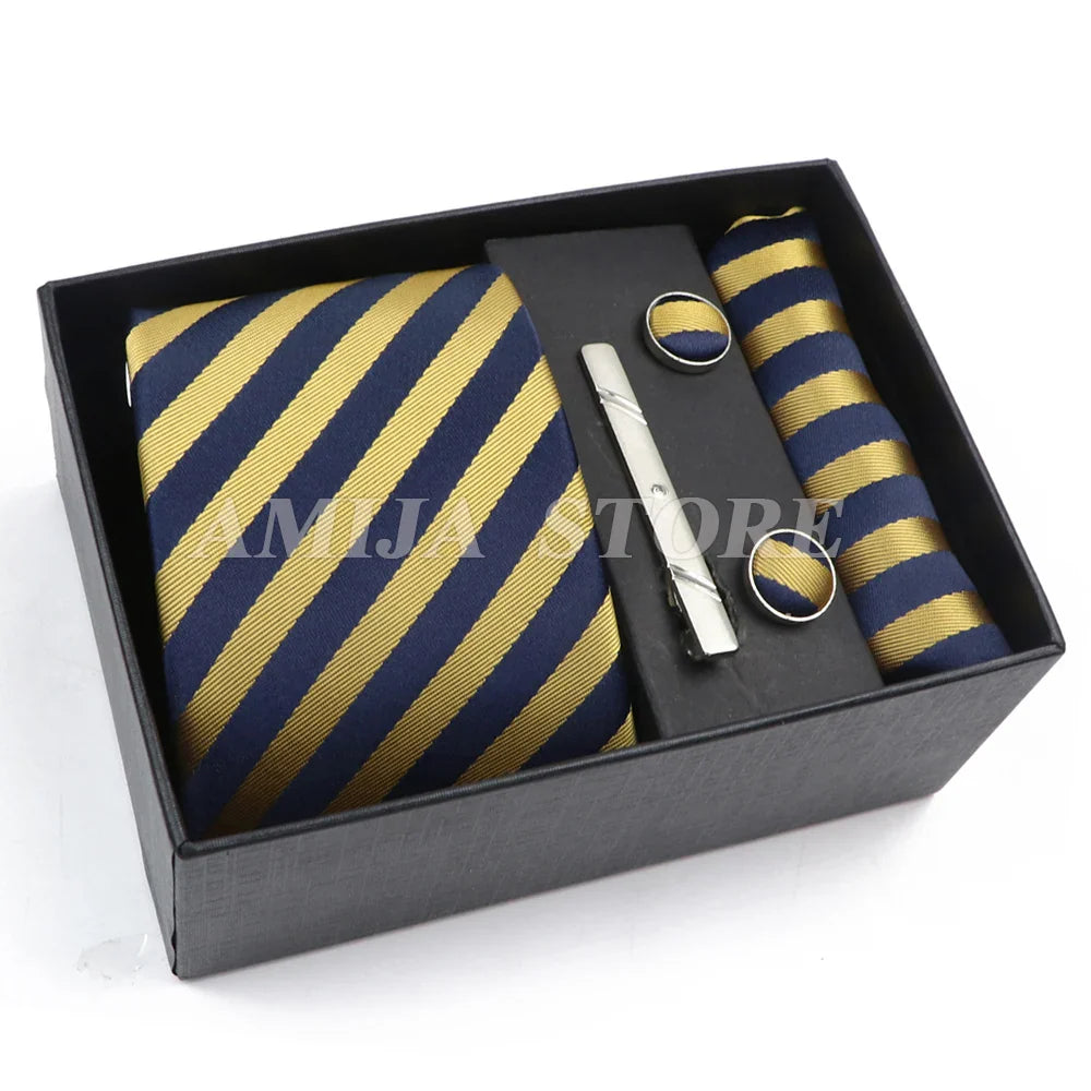 Men's Tie Gift Box With Neckties Handkerchiefs Cufflinks Tie Clips  Plaid Dot 5-Piece sets Group Business Wed Festival Formal Ti