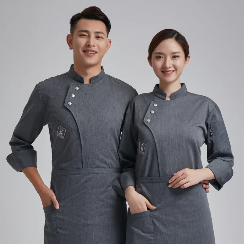 Long Sleeve Chef Jackets Kitchen Chef Restaurant Uniform Custom Logo Shirt Service Bakery Breathable Chef Dress White Apron Men