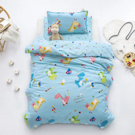 3Pcs Cartoon Cotton Crib Bed Linen Kit Baby Princess Bedding Set Includes Pillowcase Bed Sheet Duvet Cover Without Filler