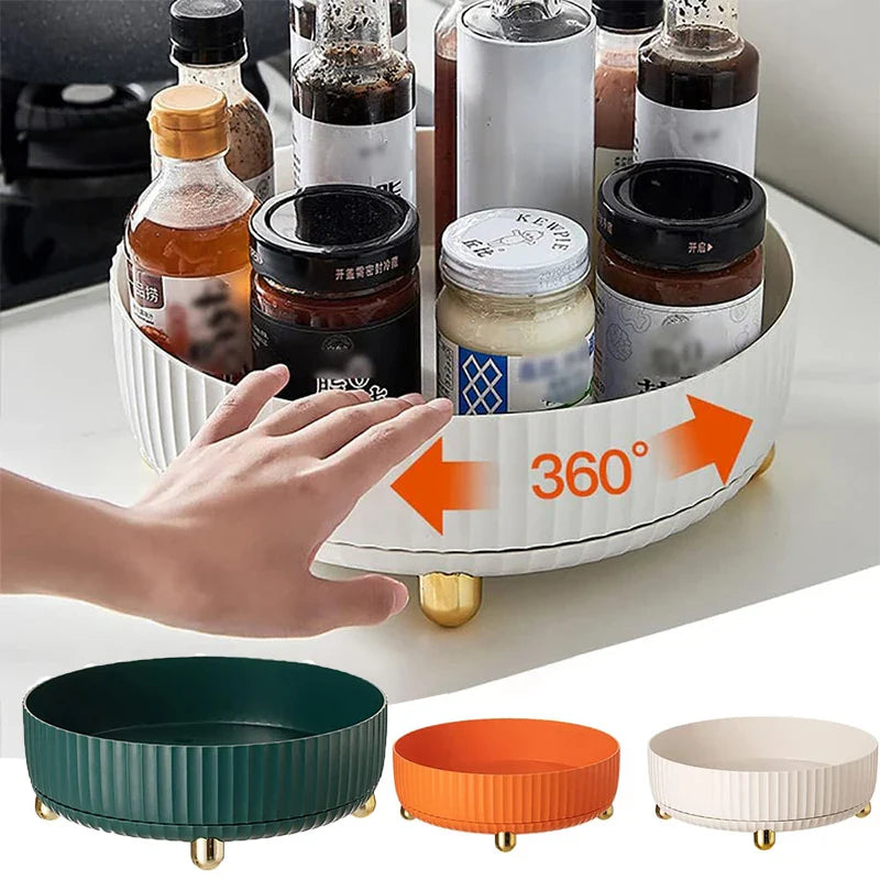 360 Rotation Non-Skid Spice Rack Pantry Cabinet Turntable with Wide Base Storage Bin Rotating Organizer for Kitchen Seasoning