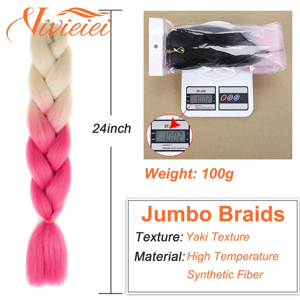 6 Pcs 24” Synthetic Braiding Hair Pink Jumbo Braids Hairstyles Purple Blue Blonde Ombre Hair Extensions For Women 100G/Pack