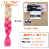 6 Pcs 24” Synthetic Braiding Hair Pink Jumbo Braids Hairstyles Purple Blue Blonde Ombre Hair Extensions For Women 100G/Pack