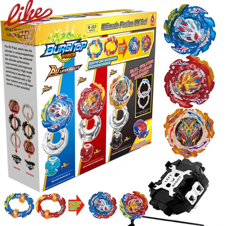 Laike BU Bey B-203 Ultimate Fusion DX Set 3pcs Spinning Top with Custom Launcher Box Set Toys for Children