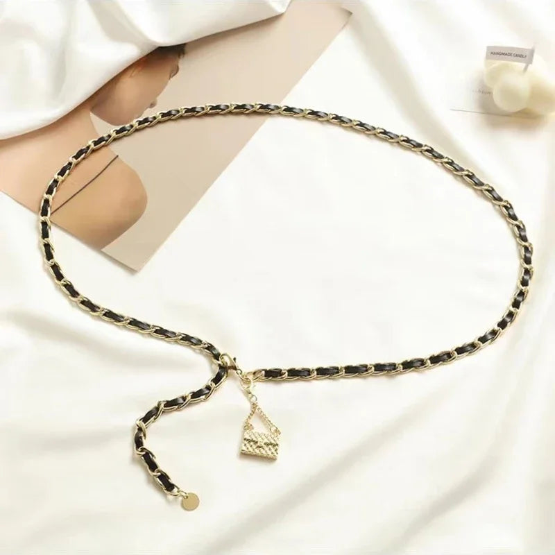 New Fashion Women's Waist Chain Alloy Material Button Head Tassel Long Chain Women's Belt Everyday Versatile Dress Belt