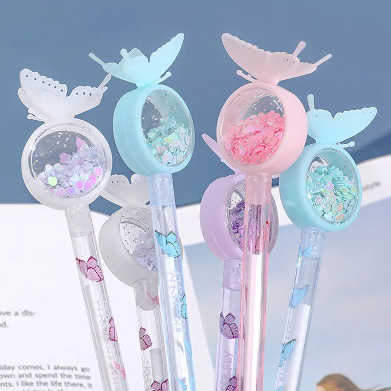 10/20/50/100pcs/set Kawaii Sequin Gel Pen Cute Butterfly Bunny Fawn Daisy Signature Pen 0.5mm Black Ink Office School Gifts 2023