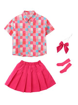 Children Performance Costume Rose Red Plaid Shirt Shorts Skirt School Kindergarten Sports Meet Cheerleading Uniforms Street Wear