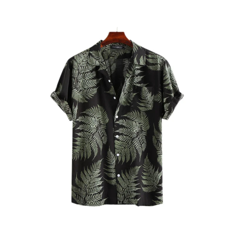 2023 New Hawaiian Red Leaf Tropical Shirts Floral Men Dazn Tops Summer Casual Short Sleeve Button Chemise Loose Vacation Beach