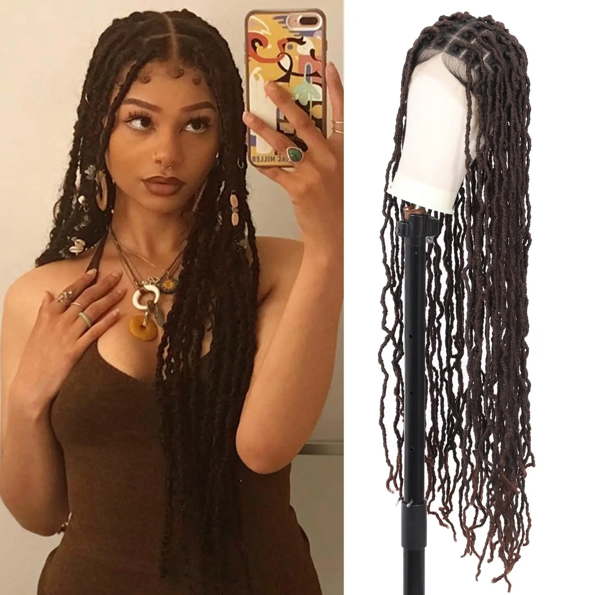 Kalyss 40 Inches Full Double Lace Front Square Knotless Locs Braided Wigs for Black Women Loc Braid Wig With Baby hair