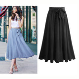 Casual Streetwear Plus Size Long Skirts Women Summer Chiffon Lace Up Bow Maxi Skirt Elegant Stretch High Waist Big Swing Faldas