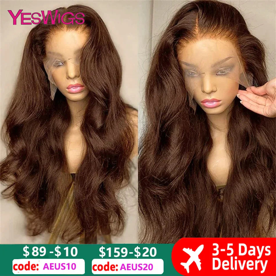 13x4 Chocolate Brown Colored Lace Front Human Hair Wigs For Women Glueless Body Wave HD Transparent 360 Full Lace Frontal Wig