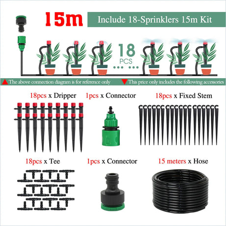 50-5M Garden 13cm Sprinkler Drip Wateing Systems Smart Timer 1/4“ Hose Automatic Irrigation Equipment for Greenhouse Bonsai Yard