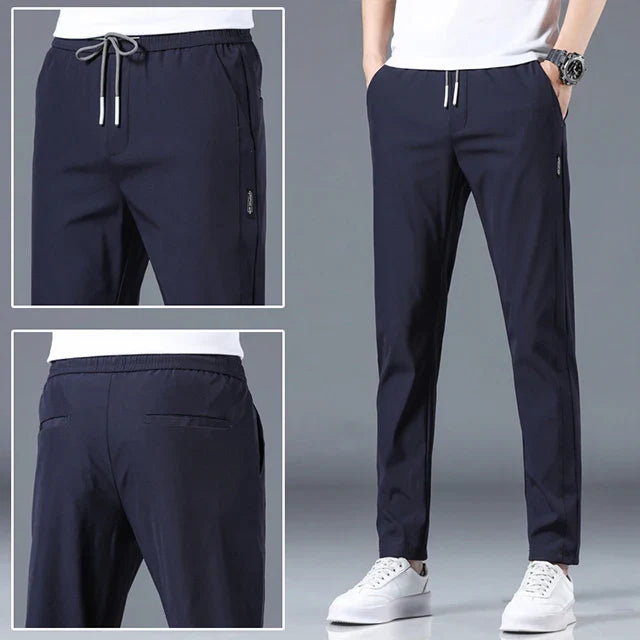 Ice Silk Men's Pants 2024 Summer New Black Gray Thin Business Casual Pants Outdoor Elastic Breathable Straight Leg Sweatpants