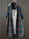 Plus Size Women's Casual Plaid Button Print Long Sleeve Shirt Blouse