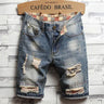 Blue Mens Ripped Short Jeans Clothing Bermuda Cotton Shorts Breathable Denim Shorts Male New Fashion Size 28-40