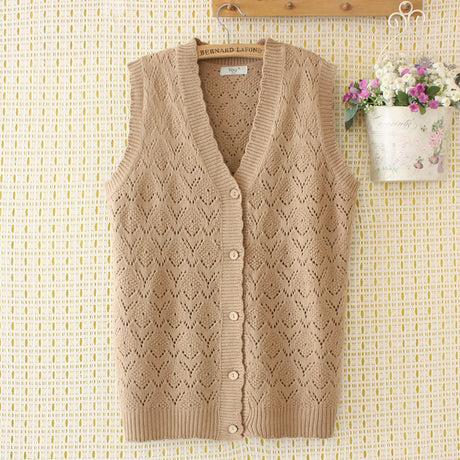 Plus Size Sweater Vest Women Clothing 4xl Loose Fit High Strecth Solid Knitting Cardigan V-Neck Crochet Hollow Out Curve Jumper