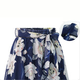 Plus Size Print Floral Skirt Women 2023 Summer Loose Elastic High Waist Chiffon Midi Skirts Lace Up Bow L-5XL Swing Jupe Femme