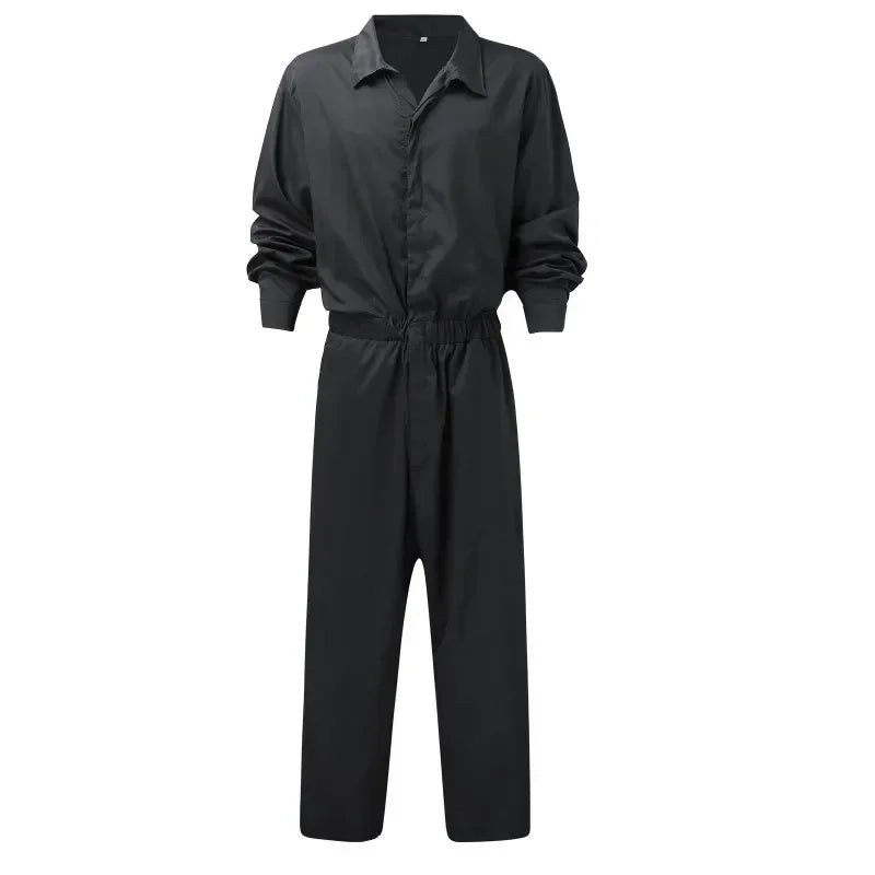 Men Jumpsuits Overalls Long Sleeve Single Breasted Button Turn Down Collar Solid Pencil Pants High Street Casual Pockets