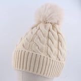 Warm Fleece Lined Hat Women Winter Beanies Cable Knitted Pom Pom Hat Plain Skullies Olive Green Black Grey White Beige Pink