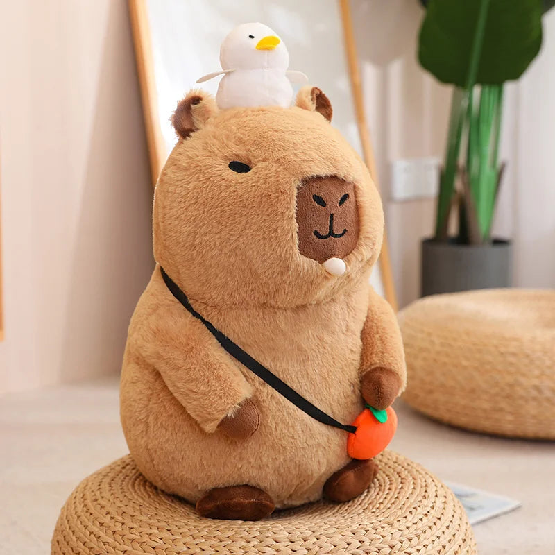 Capybara Plush Toy Simulation Capibara with Fruits Fluffy Doll Stuffed Animals Bubble Pendant Funny Gift for Christmas