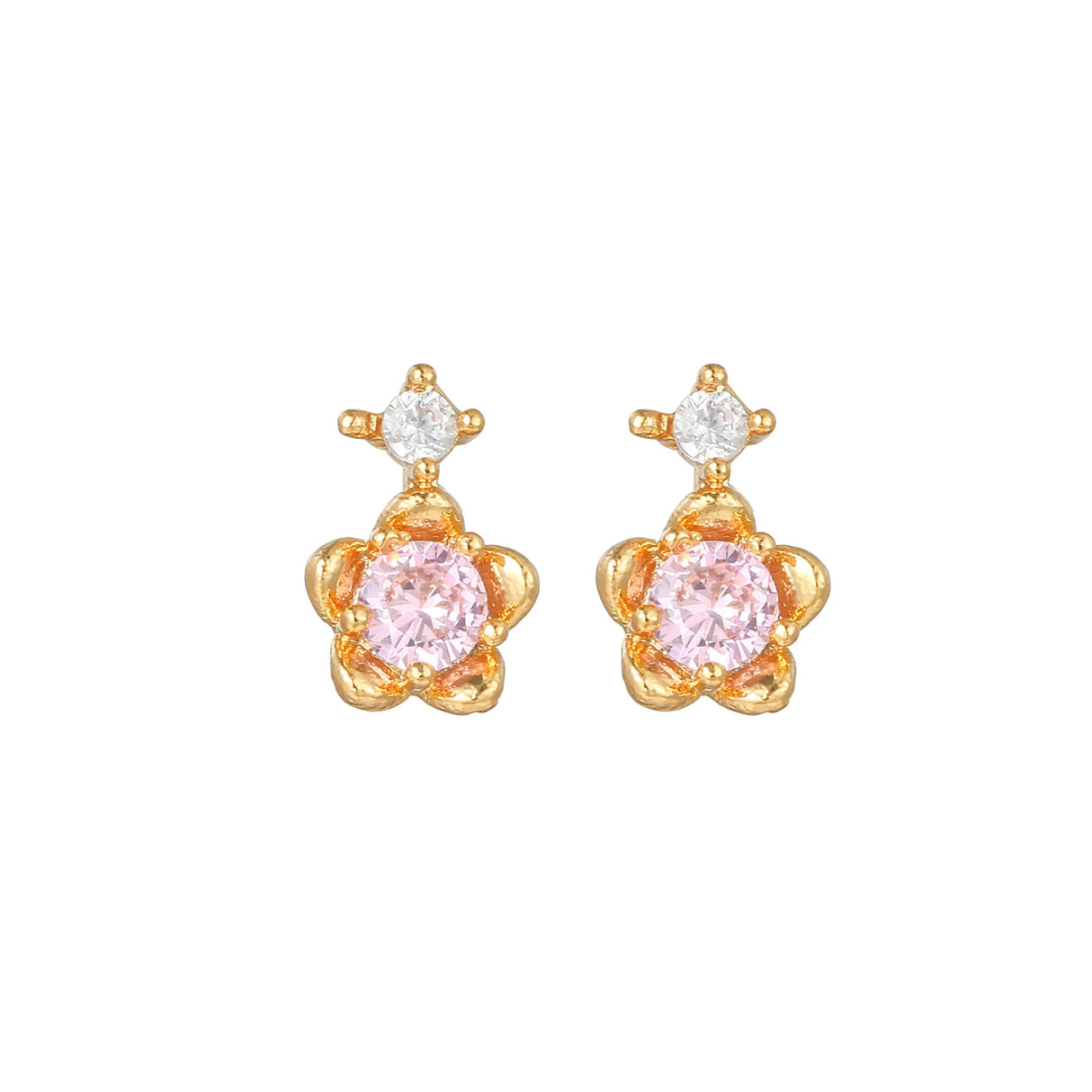 New Ins Pink Heart Zircon Stud Earring For Women Cute Gold-plated Star Zircon Geometric Earrings Fashion Aesthetic Jewelry Gift