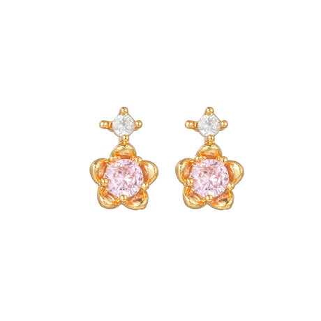 New Ins Pink Heart Zircon Stud Earring For Women Cute Gold-plated Star Zircon Geometric Earrings Fashion Aesthetic Jewelry Gift