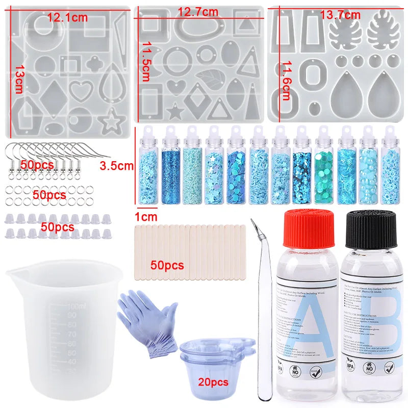 Epoxy Resin Kit for Beginners Silicone Resin Mold Set with DIY Supplies Tools, Glitter Sequins, Foil Flakes for Jewelry Making