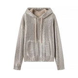 Plus Size Women's Fashionable Hooded Sweater Metallic Long-Sleeved Jumper For What Plump Ladies Wear In Spring And Autumn Wear