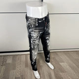 High Street Fashion Men Jeans Retro Black Gray Elastic Slim Fit Ripped Jeans Men Painted Designer Hip Hop Brand Pants Hombre