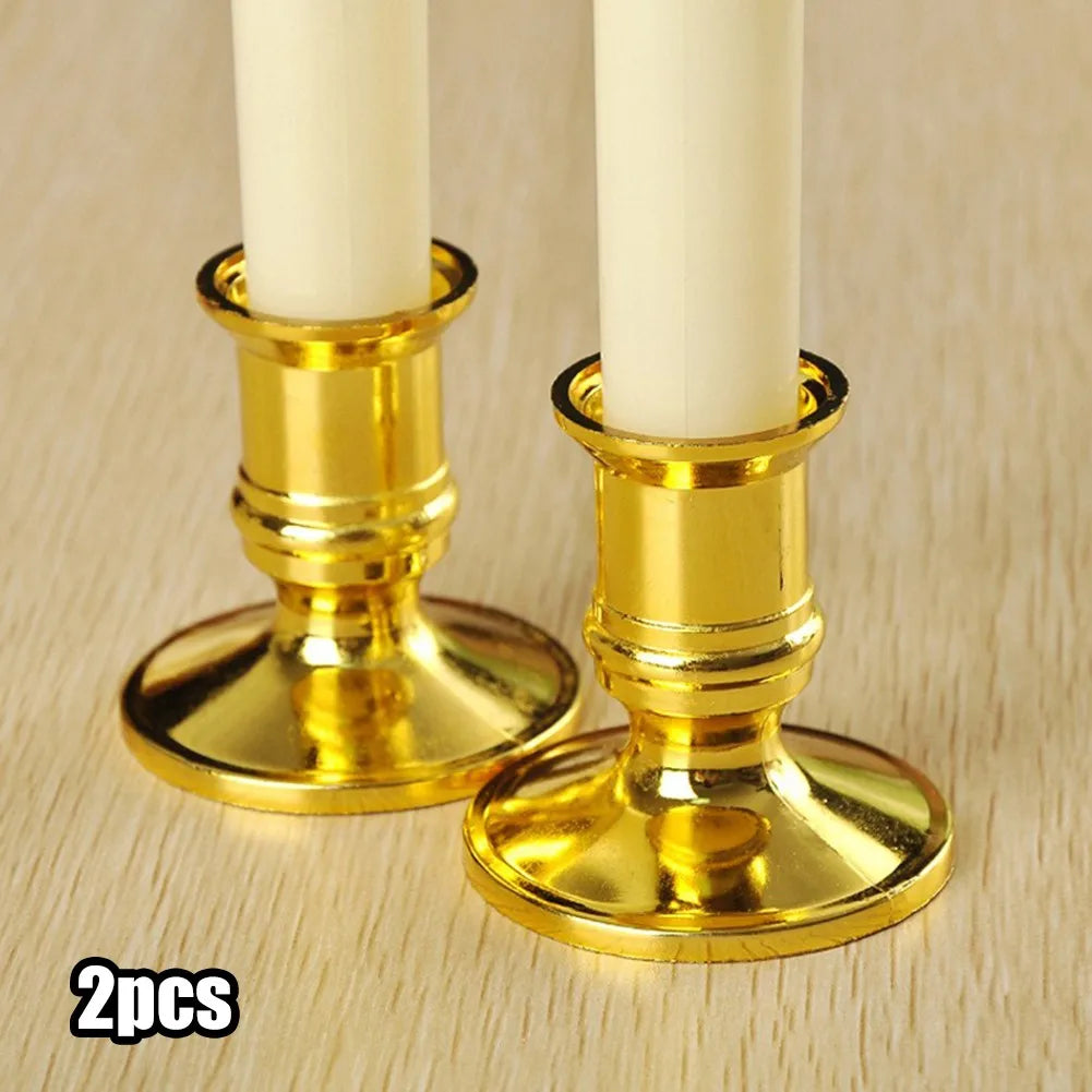 2pcs Candle Holder Candle Base Plastic Candlestick Silver Gold Conical Various Festivals Fireplace Holder For Electronic Candles