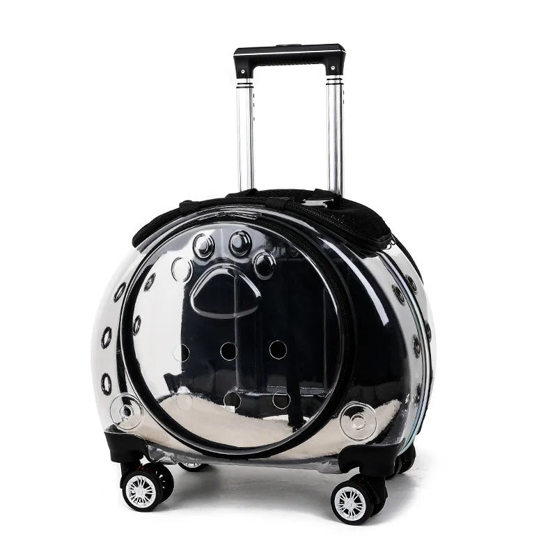 Pet Dog Cat Trolley Suitcase Luggage with Wheels Carrying Transparent Suitcase Breathable Pet Cat Carrier Backpack Pet Stroller