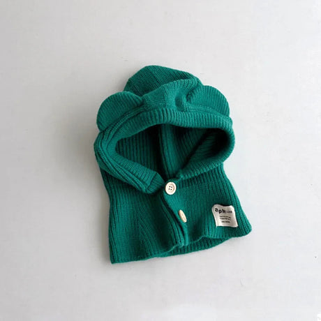 New Baby Knitted Hooded Scarf Warm Solid One Piece Scarf Hat Girls Thicken Ear Protection Balaclava Hat Headgear Bonnet for Boys