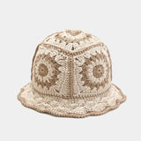 Korean Hand knit Crochet Bucket Hats Spring Summer Soft Straw Sun Hat Women Bucket Hats Plaid Designer Bob Fisherman Cap