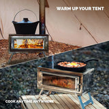 Portable Camping Tent Stove with Glass Window Outdoor Fire Wood Heaters Quick Assemble Backpacking Hiking Burned Stove