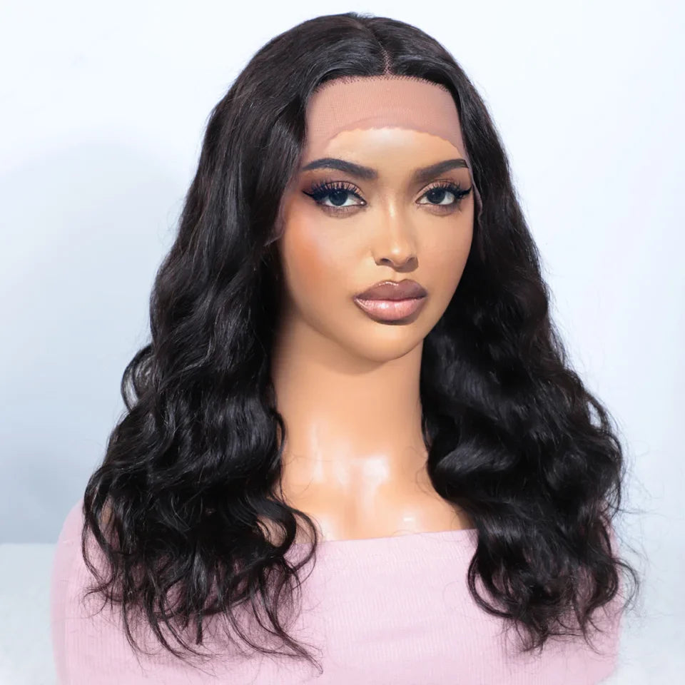 180D 18inch Body Wave Human Hair Wigs Natural Peruvian Middle Part Lace Front Human Hair Wigs Pre Plucked Wig For Black Women