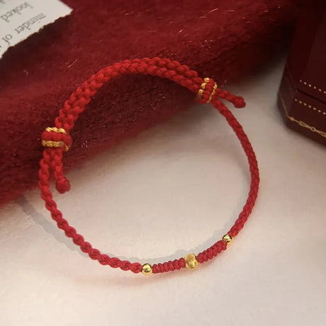 Small Gold Color Titanium Beads Red Thread Woven Braid Couple Bracelets Anklets for Women Men Fashion Jewelry YBR687