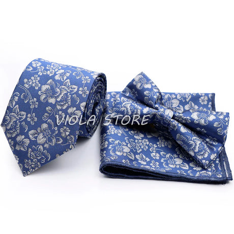 45 Color Paisley Geometry Striped 7.5cm Tie Set Polyester Floral Bow Hanky Wedding Party Business Suit Cravat Men Gift Accessory