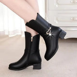 Mid-tube Boots Women's Winter Ankle Boots Female Students Thick-heeled New Mother Boots Round Toe Woman's Shoes Cotton Boots