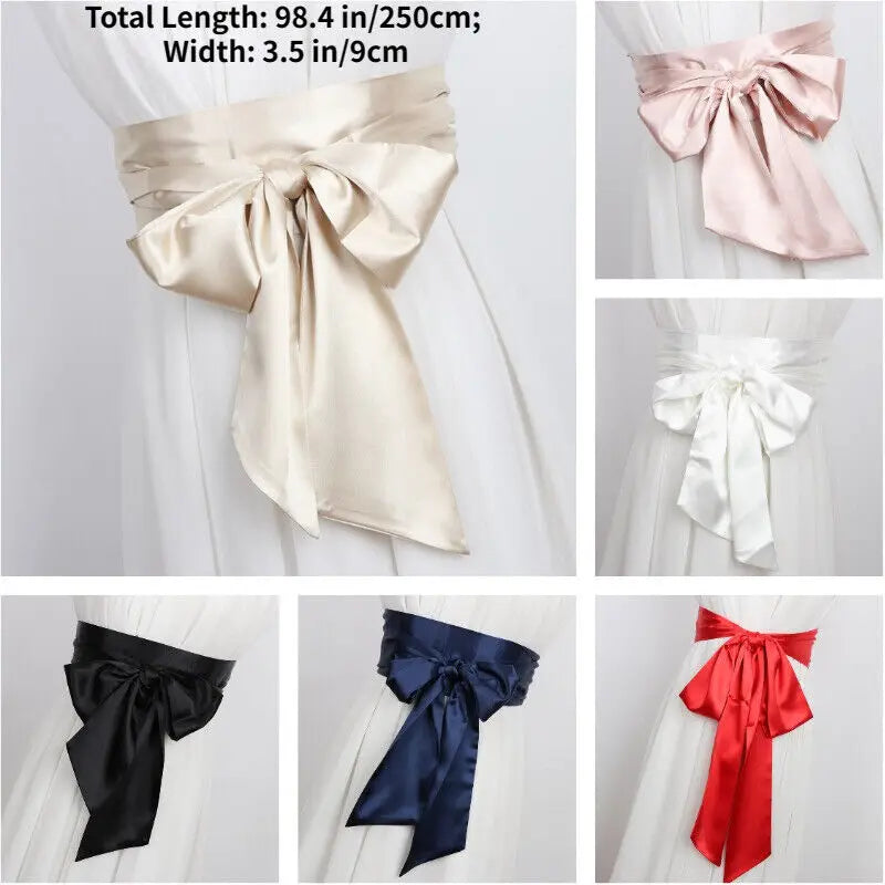 Satin Silk Wide Belt  Women 250cm Long Japanese Style Lace Up Waistbands Satin Corset Belts Ribbon Cummerbund