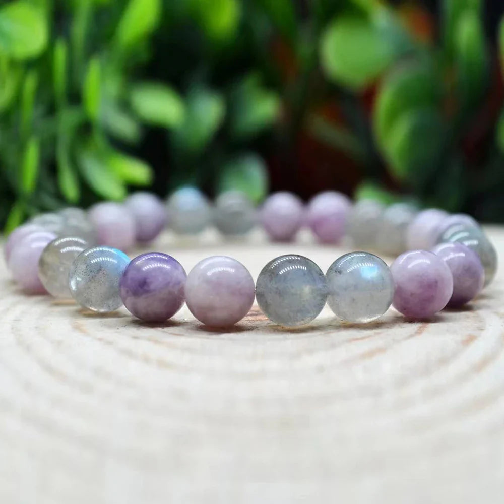 Ruberthen 8 MM Natural AAA Grade Labradorite Argentina Lepidolite Bracelet Women`s Energy Anxiety Relie Wrist Malas